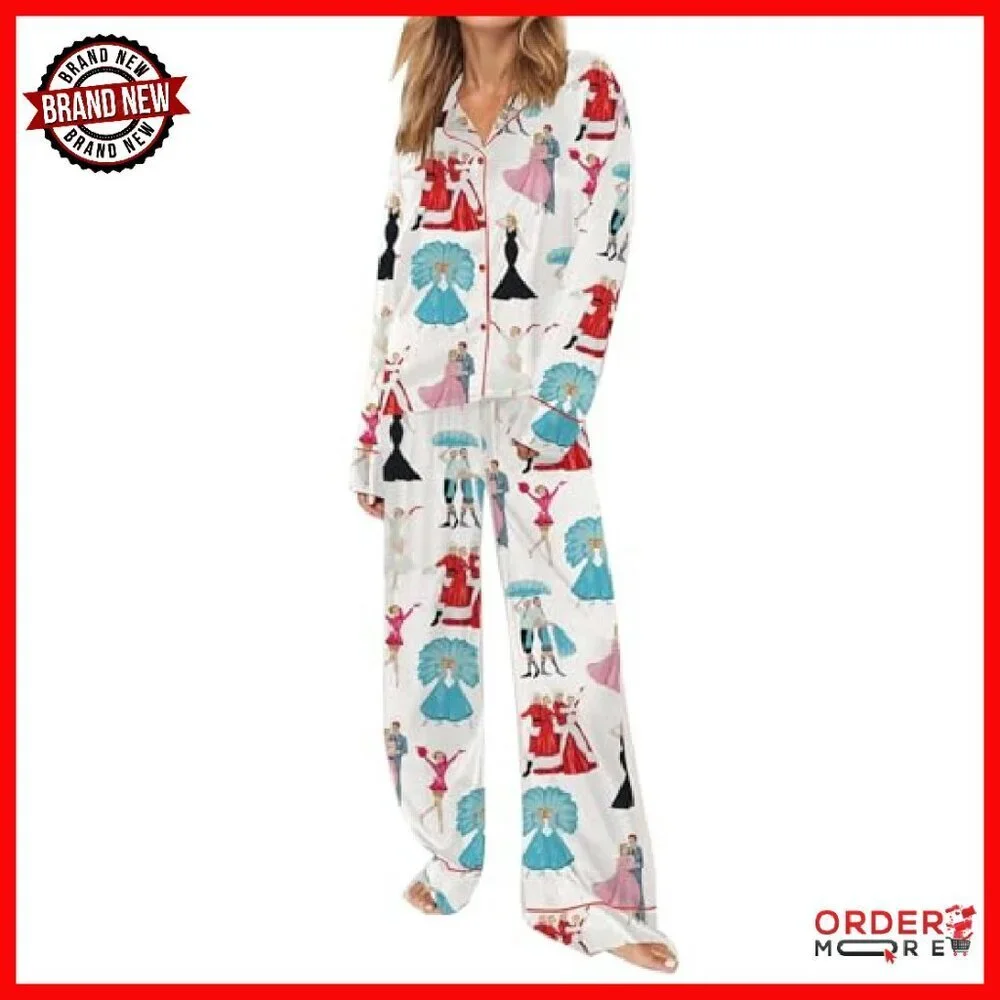 Women's Satin Christmas Pajama Set 2-Piece Button Down Holiday Sleepwear